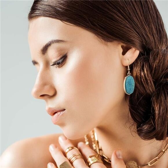 12 Pairs Teardrop Druse Crystal Drop Dangle Earrings for Women - Picture 7 of 8